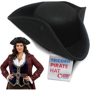 Nicky Bigs Novelties Adult Colonial Tricorn Pirate Hat 3 Cornered Cocked Cap For Cosplay Halloween Costume Accessory.