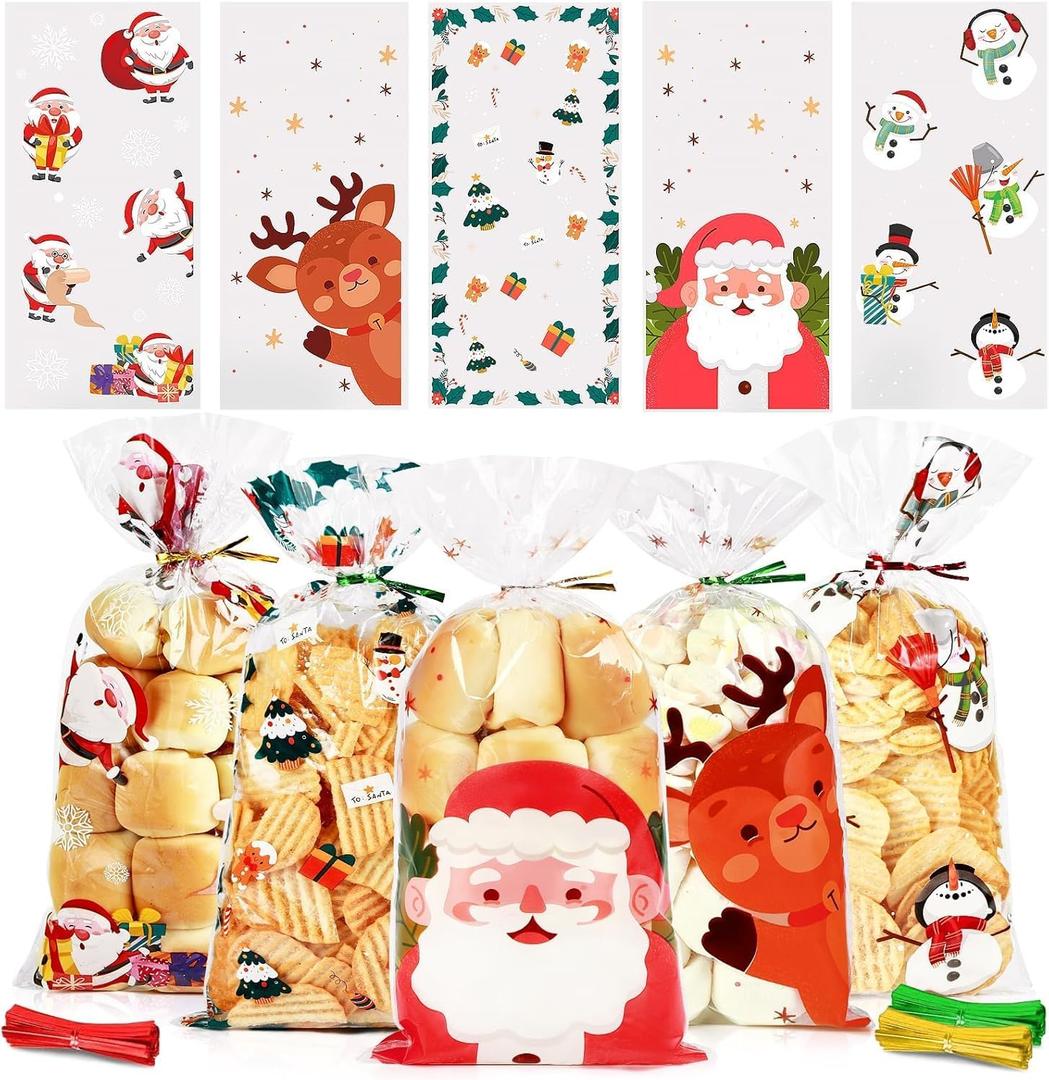 JMANNI Christmas Cellophane Treat Bags,120 Pieces Winter Snowflake Bags Cellophane Holiday Treat Bags Snowflake Cookie Bags With Ribbon for Winter Holiday Party Supplies JMANNI Christmas Cellophane Treat Bags,120 Pieces Winter Snowflake Bags Cellophane Holiday Treat Bags Snowflake Cookie Bags With Ribbon for Winter Holiday Party Supplies