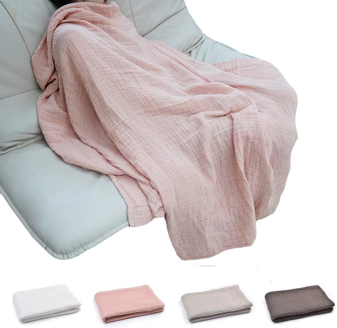 Throw Blanket, 100% Cotton 3-Layer Muslin Ultra Soft Lightweight Cozy Breathable Warm Summer Blanket, All Season Quilt for Bed Couch Sofa and Travel (Pink， 55”*78”)