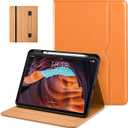 For iPad A16 Case, iPad 11th / 10th Generation Case (2025/2022), 360 Degree Rotating Premium Leather Folio Stand Cover with Pencil Holder, Orange