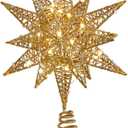 Kurt Adler 11-Inch Pre-Lit Twinkling LED 60-Light Gold Starburst Tree Topper