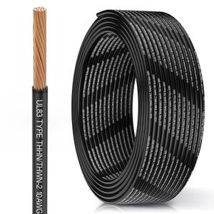 THHN Wire 10 Gauge 50FT, UL83 THHN/THWN-2 10 AWG Cable Stranded Copper with Nylon Jacket and PVC Insulation Building Wires for Residential, CNC, Panel Wiring, Circuit, Control(600V, Black)
