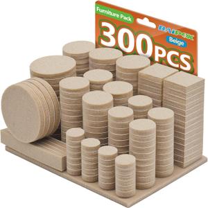 300 Pcs Felt Pads, Beige Felt Furniture Pads for Protecting Hardwood Floors, Round, 4 Assorted Sizes Value Pack, Felt Pads Furniture Feet Best Wood Floor Protectors for Hardwood Laminate Flooring