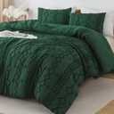 Andency Queen Comforter Set, 3 Pieces Dark Emerald Green Boho Tufted Fall Bedding, Soft Fluffy Farmhouse Comforter, Jacquard Textured Geometric Bed Set for All Season (90x90 Inch)