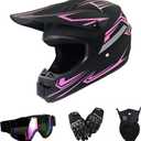 Youth Motorcycle HelmetsGoggles Gloves Face Shield 4PCS Set, Unisex Dirt Bike Helmets Full Face Off-Road Helmets, Mountain Bike Motocross Helmets, DOT Approved, Small, PINK, HUANYING2024513