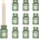 Hewory Glass Taper Candle Holders: 10 PCS Green Vintage Candle Holder Candlestick Holders Bulk, Ribbed Glass Candle Holder Candle Sticks Holder Decor for Table Centerpiece Wedding Christmas Home Decor