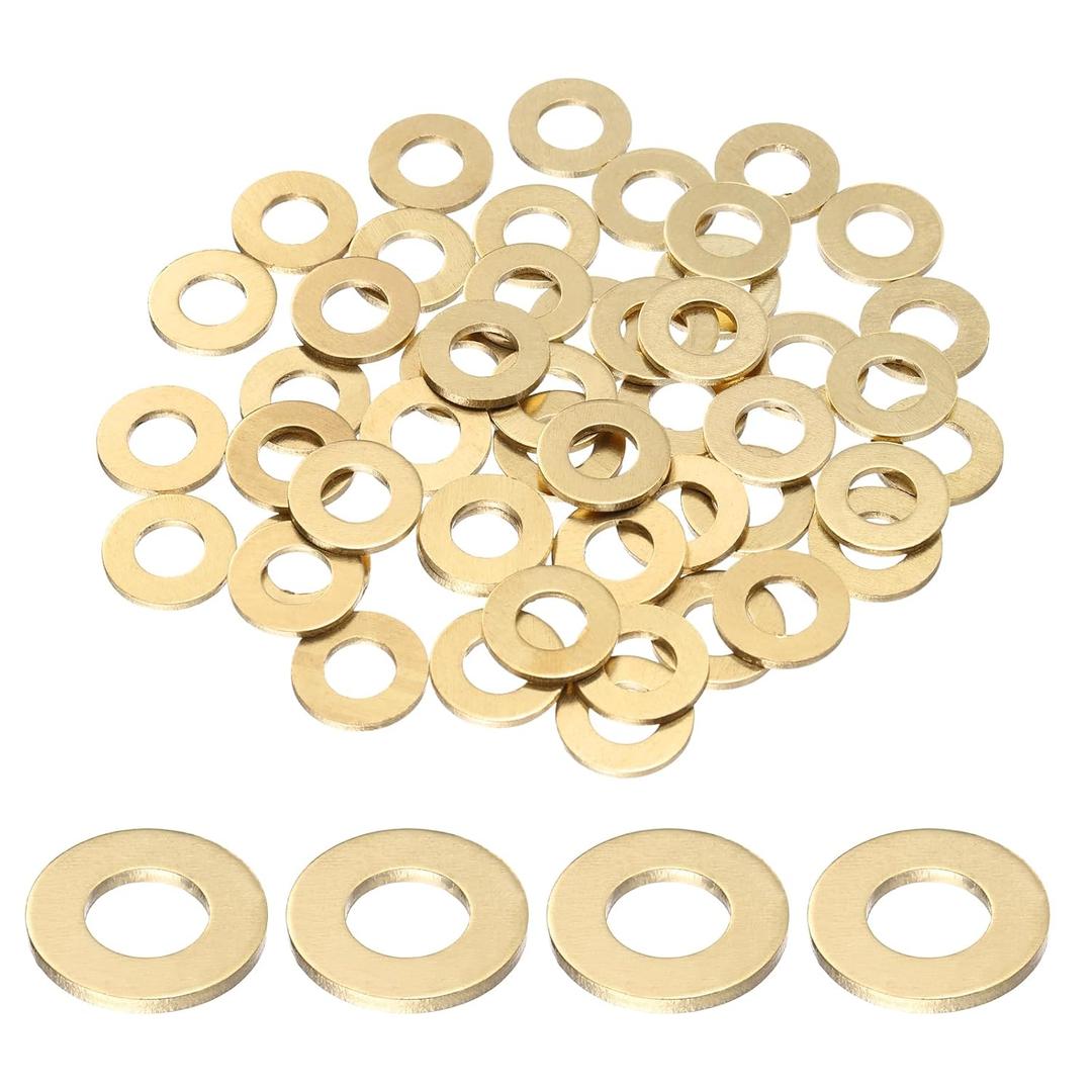 uxcell 50Pcs M8 Brass Flat Washer, 16mm ID x 8mm OD x 1.5mm Thickness Metal Sealing Washers, Metric Sealing Ring Gasket for Screws Bolts Nuts