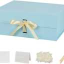 Large Blue Gift Box with Ribbon 1 Pack 13X11X5.3 Inch Large Gift Box with Lid Magnetic Closure Rectangle Collapsible Luxury Box for Wedding Gifts Crinkle Cut Paper Shred with Card
