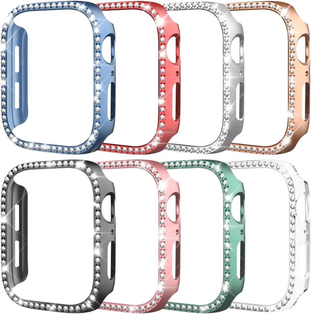 8 Pack Case for Apple Watch Series SE 3/SE 2/SE/6/5/4 40mm, Glitter Diamond Glossy Bumper, Bling Rhinestone Hard PC Protective Cover for Women Girl Compatible with iWatch SE 3/SE 2/SE/6/5/4