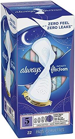 Always, Infinity Flexfoam Size 5 Extra Heavy Overnight Flexi-Wings Pads, 22 Count