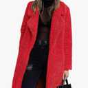 Angashion Women's Fuzzy Fleece Lapel Open Front Long Cardigan Coat Faux Fur Warm Winter Outwear Jackets M