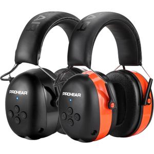 PROHEAR 037 2 Pack Bluetooth 6.0 Hearing Protection Headphones with Rechargeable, 30dB SNR Safety Noise Reduction Ear Muffs for Mowing Workshops Snowblowing, Black and Orange