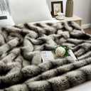 DREAMNINE Premium Luxury Fuzzy Animal Skin Faux Fur Throw Blanket 50" x 60", High-end Reversible Cozy Thick Wolf Fluffy Fox Blankets for Couch, Soft Warm Gray Bear Furry Blanket for Winter, Black Grey