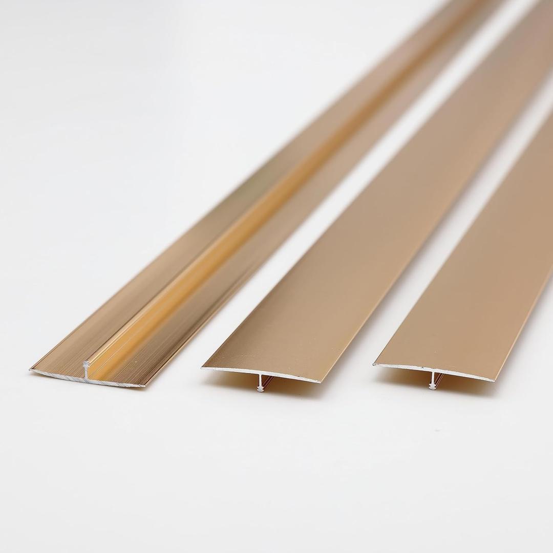 Gaahing Aluminum T Molding Floor Transition Strip, T Moulding for Laminate Flooring Planks, Vinyl Floor Transition, Rubber Transition (3Pcs x 2.9ft x 1.6in, Matte Gold)