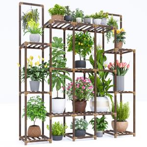 EnHomee Plant Stand Indoor Plant Stands Outdoor Tall Plant Shelf for 19-25 Pots Corner Tiered Plants Stands for Multiple Plants Wood Hanging Plants Holder for Garden Balcony Patio Window Porch