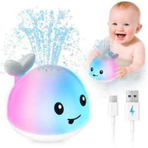 Baby Bath Toys for Kids Ages 1-3 & Babies 6-12 Months, Light Up Whale Sprinkler Water Toys for Infant Toddlers 1 2 3 Year Old Boys Girls Valentines Birthday Gifts Newborn Essentials (Gray)