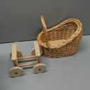 Woven Rattan Stroller Shaped Flower Basket with Handle, Versatile Trolley Decorative Flower Basket, Wicker Baby Carriage, Handwoven for Weddings, Baby Showers, Floral Arrangements