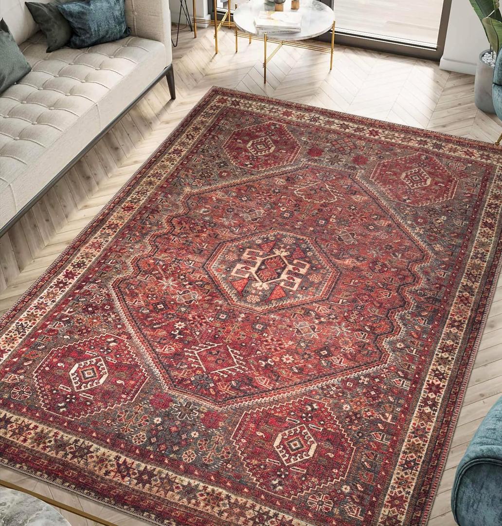 Keen Home Design 3x5 Rug - Machine Washable Entry Rug with Non-Slip Backing, Ideal for Enteryway, Kitchen, Bathroom, Laundry Room - Vintage, Easy Clean, Durable, Low Pile Rug - (3' x 5') (Red/Brown) Keen Home Design 3x5 Rug - Machine Washable Entry Rug with Non-Slip Backing, Ideal for Enteryway, Kitchen, Bathroom, Laundry Room - Vintage, Easy Clean, Durable, Low Pile Rug - (3' x 5') (Red/Brown)