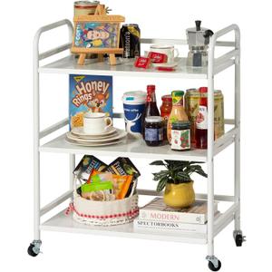 HDANI 3 Tier Metal Utility Multipurpose Rolling Cart,Large Capacity Heavy Duty Rolling Cart with 2 Lockable Wheels for Home,Office,Kitchen,Bathroom,Bedroom,White