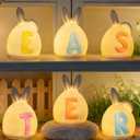 NEROSUN 6 Pack Easter Lettered Bunny Decorations, Ceramic Lighted White Rabbit Figurines Ornaments, Table Centerpiece for Easter Party, Spring Home Decor and Shelf Display