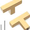 Cabinet Pulls Single Hole Cabinet Handles, 5 Pack Square Gold Bar Cabinet Pulls Drawer Cabinet Knobs Cupboard Hardware Cabinet Handles, Stainless Steel Single Hole Cabinet Knobs