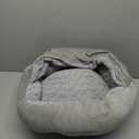 JOEJOY Small Dog Bed Cat Bed with Hooded Blanket, Cozy Cuddler Luxury Puppy Pet Bed, Donut Round Calming Anti-Anxiety Dog Burrow Cave Bed - Anti-Slip Bottom and Machine Washable 23 inch (Grey)