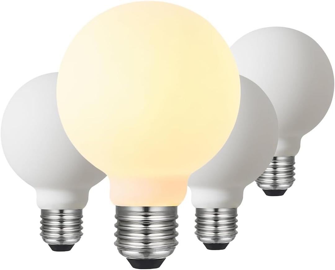 LED Light Bulb G25/G80 Dimmable Flick-Free Matt Porcelain White 120V 6W 2700K CRI95 High Color Accuracy Light Globe, 550LM, 55W Equivalent Edison Bulb 4-Pack (Opal 2700k E26)