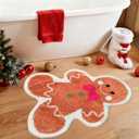Christmas Bathroom Rugs Cute Gingerbread Bath Mats for Bathroom Xmas Door Mat with Non-Slip Rubber Absorbent Christmas Decor for Bedroom Kitchen Floor