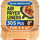 Vailnd Air Fryer Liners Disposable, 305 PCS Unbleached Air Fryer Paper Liners, 8" Square Airfryer Liners for 5-8 QT Airfryer Basket, Non-stick & Oil-Proof Parchment Paper for Oven, Pan