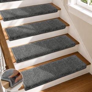 RORA Stair Treads for Wooden Steps Bullnose Non-Slip Stair Carpet, 14 pcs