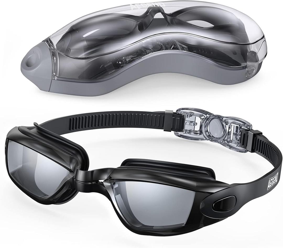 Aegend Swim Goggles, Swimming Goggles No Leaking Full Protection Adult Men Women Youth, Black-color Lens