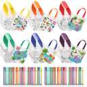 Vincreem 54 Pcs Summer Coloring Goodie Bags with 60 Pcs Colorful Markers Non Woven Coloring Color Your Own Reusable Party Favor Bags for Holiday DIY Painting, 6 Styles