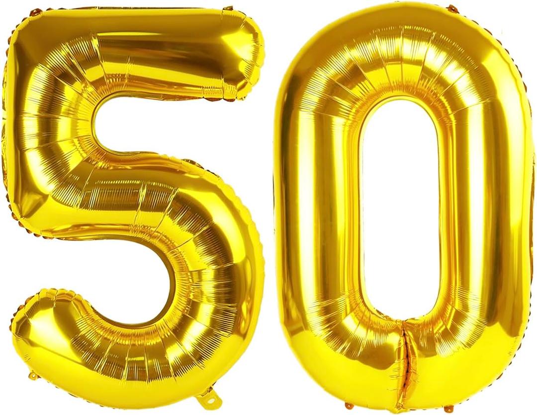 Gold Number 50 Balloon 40 inch, 50 Number Balloons, 50th Gold Birthday Decorations, 50 Year Old Women Men Golden Party Supplies