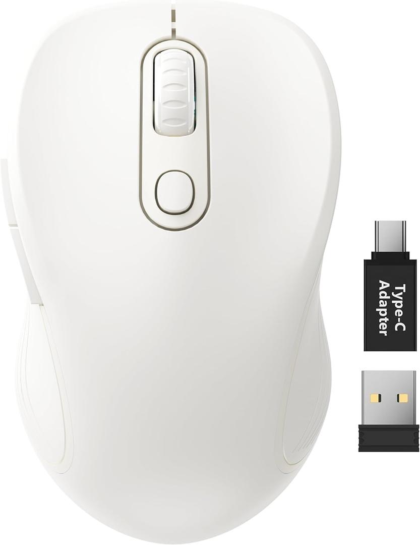 Trueque Wireless Mouse for Laptop, 2.4GHz Ergonomic Computer Mouse with Back & Forward Buttons, 3 Adjustable DPI Levels, 6 Buttons, Optical USB Cordless Mice for Windows PC (Pure White, 1 Pack)