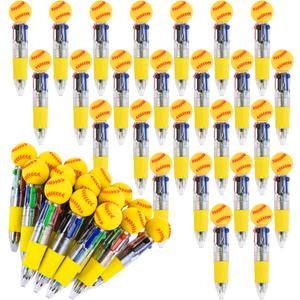 LiYiQ 25 Pcs Softball Multicolor Pen in One Cartoon Cute Fun 4-in-1 Cute Pens Bulk Kawaii Softball Shape Cool Ballpoint Pens Fun Gifts
