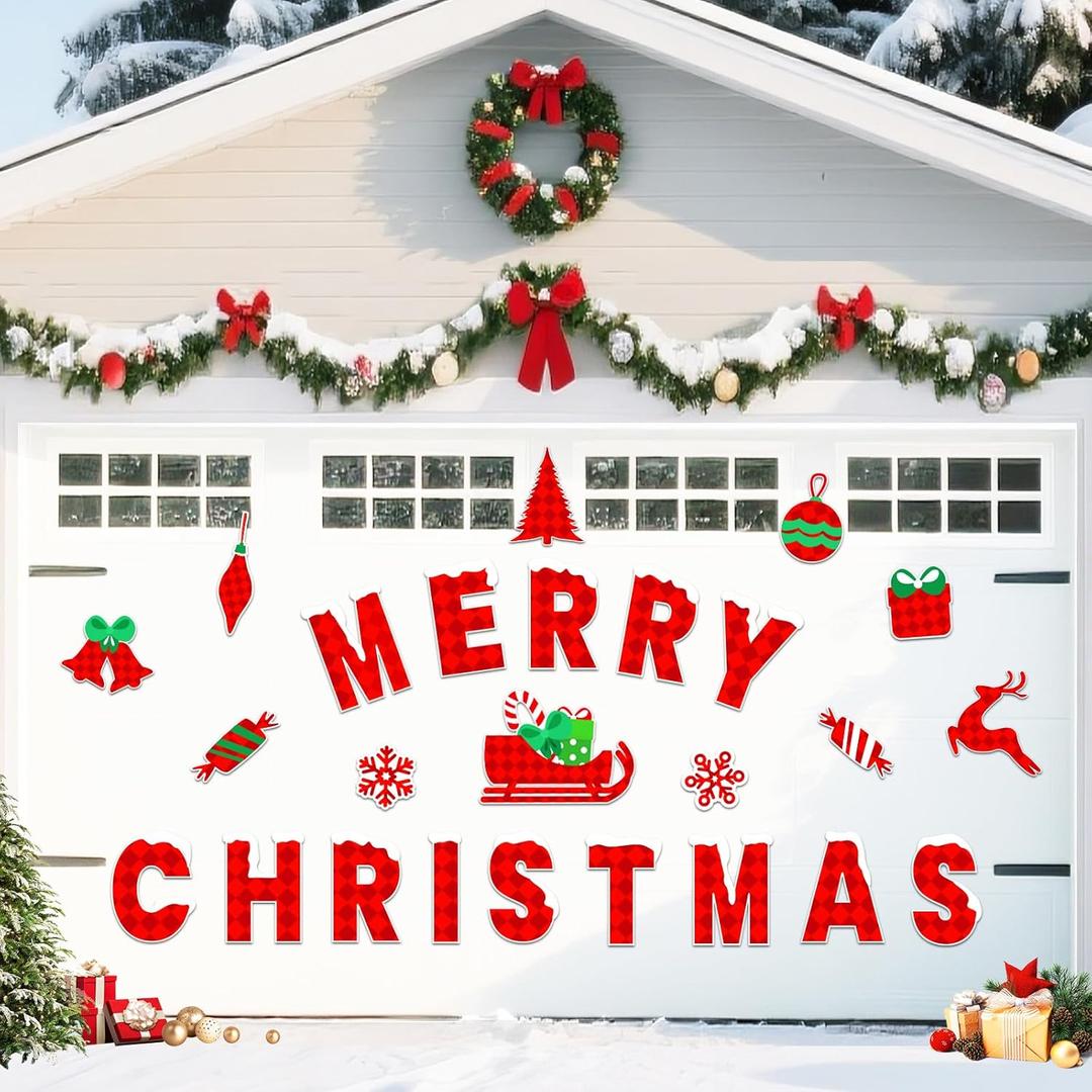 9-Inch Christmas Garage Door Magnets, 25pcs Large Merry Christmas Garge Magnets Decorations, Reflective Holiday Magnetic Murals for Car Refrigerator Mailbox Dishwasher