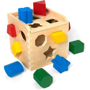 Melissa & Doug Shape Sorting Cube - Classic Wooden Toy With 12 Shapes Classic Kids Toys, Wooden Toddler Toys, Shape Sorter For Toddlers Ages 2+