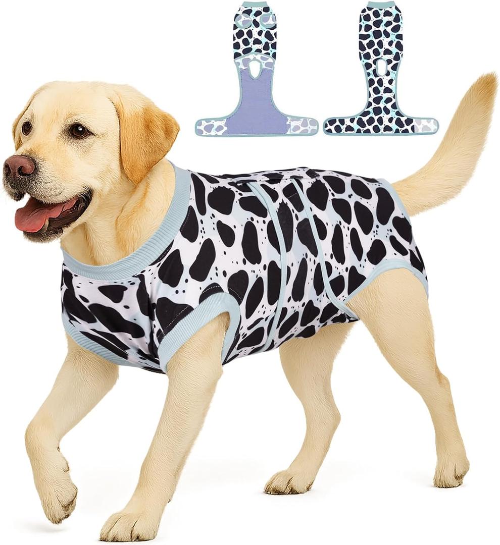 PetWarm Anti-Licking Pet Surgical Recovery Pajamas Suit, Recovery Suit for Female Male Dogs, Dog Onesie After Surgey Spay Neuter, Dog Protective Suit, Leopard Pattern, Green, L (Large (Back:16.1-20.1'', Weight:23-48LB))
