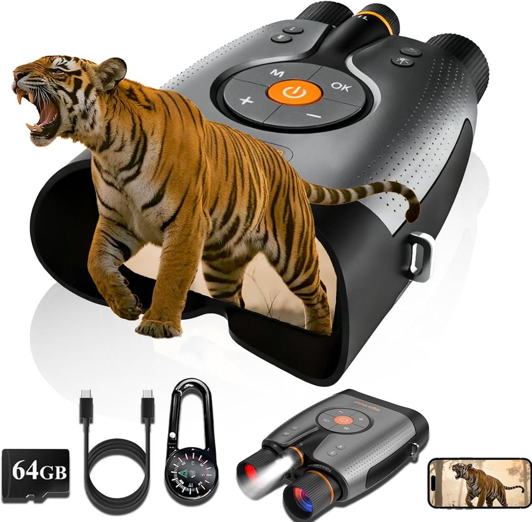 True 4K Ultra HD Night Vision Binoculars with 52MP Full Color Photo & Video Capture, 3940ft Viewing Range, WiFi& App Control with 64GB Storage Card for Camping Hunting & Security