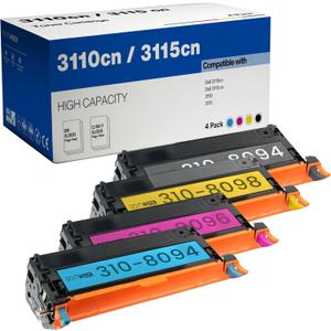 Do it Wiser Remanufactured Printer Toner Cartridge Replacement for Dell 3110cn 3115cn 3110 3115 | 310-8092 310-8094 310-8096 310-8098 High Yield (8,000 Pages) 4-Pack (Multicolor)