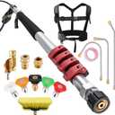 Gutter Cleaning Tools 24 FT Telescoping Pressure Washer 3 Extension Wands, Gutter Cleaner Attachment, Brush Head, 5 Spray Nozzle Tips, 3 Hose Adapters and Adjustable Support Belt, 57.09 inches