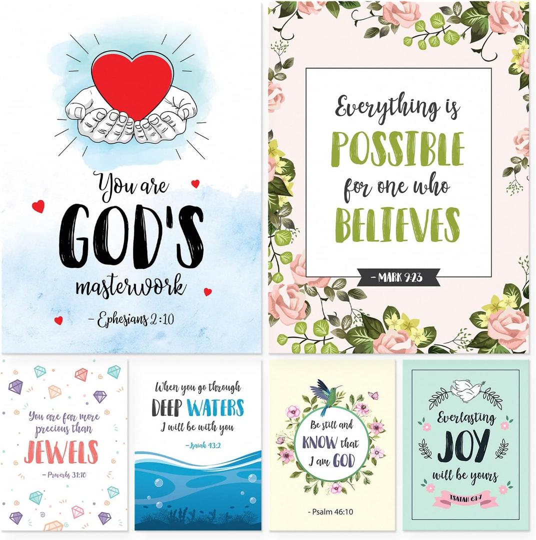 Scripture Cards - Set of 24 Boxed Bible Verse Blank sheets with Envelopes - Christian Message Inspirational Prayer Prints, 6 Designs - Faith-Based Stationery with Spiritual Verses