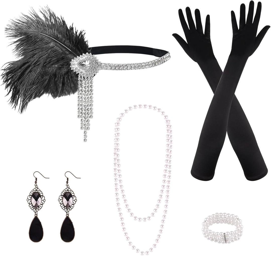 PLULON 1920s Flapper Great Gatsby Accessories Set Fashion Roaring 20's Theme Set