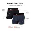 SAXX Underwear Co. Men's Non-Stop Stretch Cotton Trunk Fly 2-Pack, Deep Navy/Black, Large
