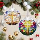 2 x Catholic Cross Gifts: Stained Glass Christian Cross Ornament | Christmas Ornaments (Christmas Tree Ornaments), Christian Faith Home Decor, Religious Gift & Xmas Gifts