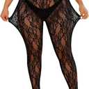 WDIRARA Women's Plus Size Lace Mesh Sheer Tights High Waisted Stockings Pantyhose (X-Large Plus, Black)