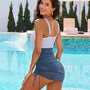 Blooming Jelly Women One Piece Swim Dress Tummy Control Swimsuits Slimming Mesh Sheer Sarong Wraps Bathing Suit (XX-Large, Blue Stripes)