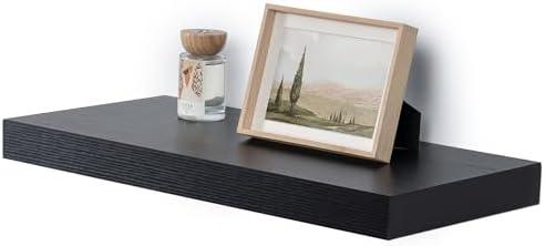Fun Memories 12" Deep Black Floating Shelves, Rustic Wood Wall Shelves for Wall Decor & Storage, 24 x 12 Floating Shelf for Living Room, Bathroom, Bedroom, Set of 1
