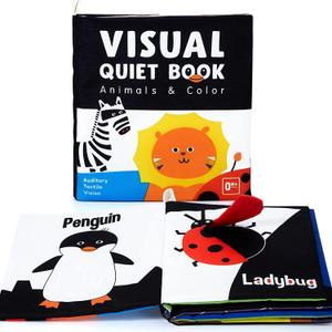 Beiens Soft Baby Books - High Contrast Black & White Touch & Feel Crinkle Cloth Books for Infants & Toddlers, Early Educational Stimulation Toys, Baby Girl & Boy Gift, Animal