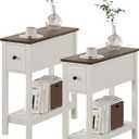 ChooChoo Narrow End Table, Small Side Table for Small Spaces, Slim End Table with Drawer, Narrow Nightstand Bedside Table for Living Room Bedroom, White, 2 Pack
